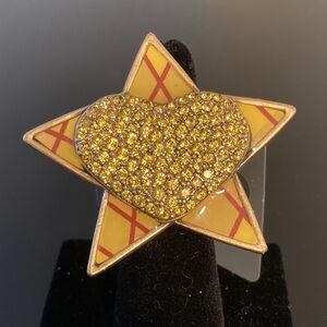 Pilgrim Yellow and Gold Star Heart Brooch adjustable